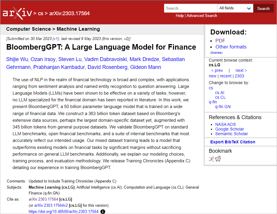 블룸버그gpt 논문