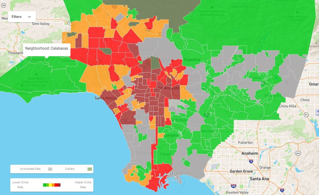 크로스타운의 LA 동네별 범죄 정보 지도 (Safety map)