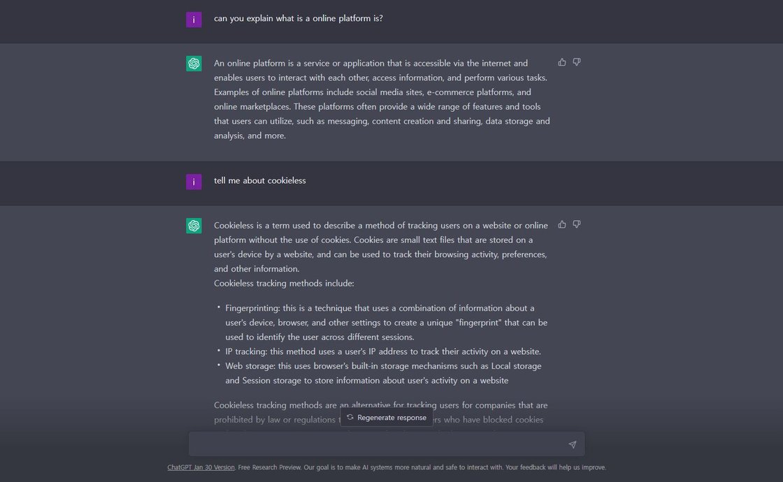 온라인 플랫폼과 쿠키리스에 대한 chatgpt 응답
