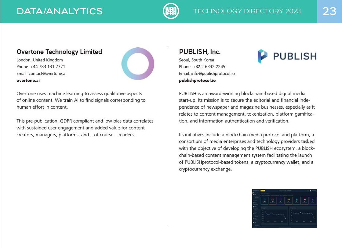 세계신문협회 기술 디렉토리 보고서(2023)에 소개된 퍼블리시.